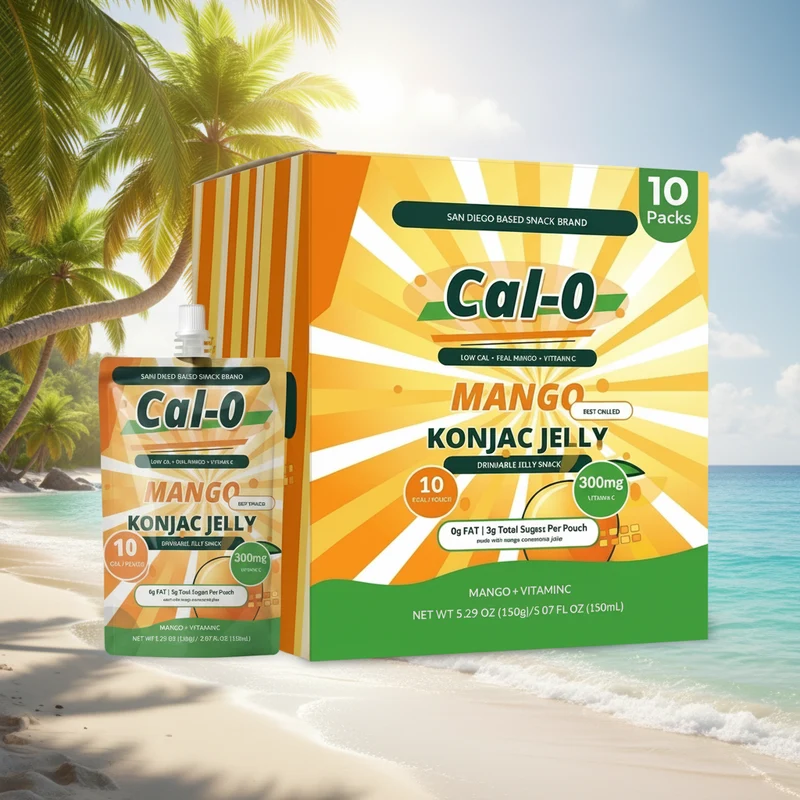 Cal-0 Mango Konjac Jelly 10 pack case and pouch